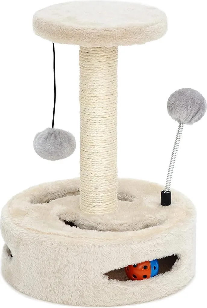 Arbre à chat avec tunnel rotatif en sisal blanc pour petits chats