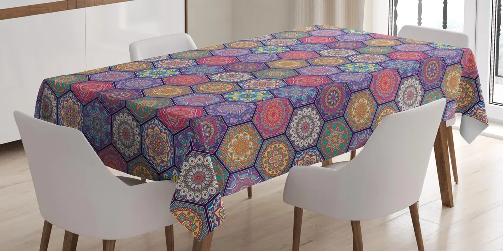 ABAKUHAUS Tovaglia Antimacchia 140x170 - Motivo Mandala Colorato