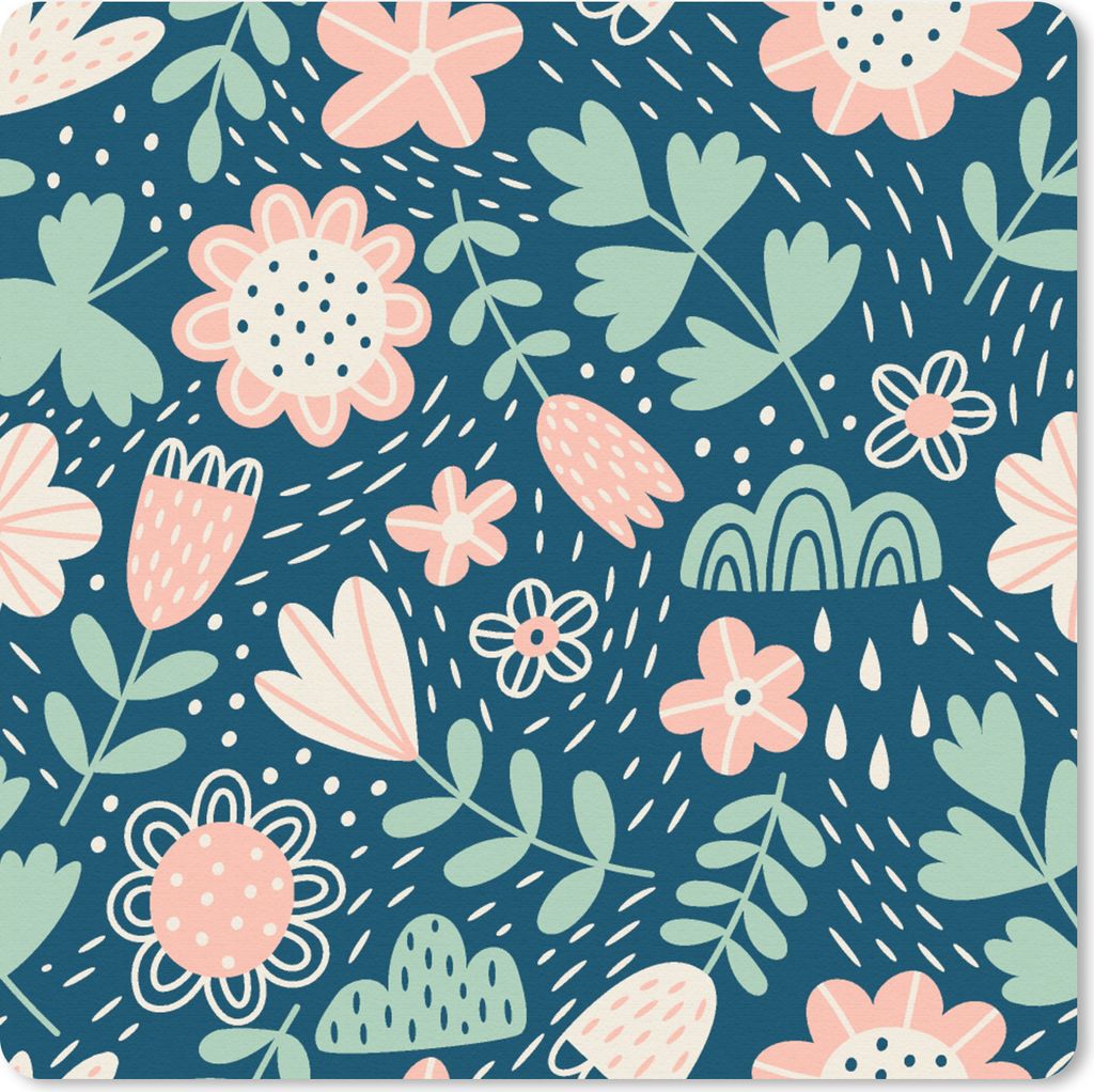MuchoWow Mauspad Mousepad Blumen - Muster - Pflanzen 30x30 cm - Mousepads - Maus Mat - Pad - Mausunterlage - Gaming