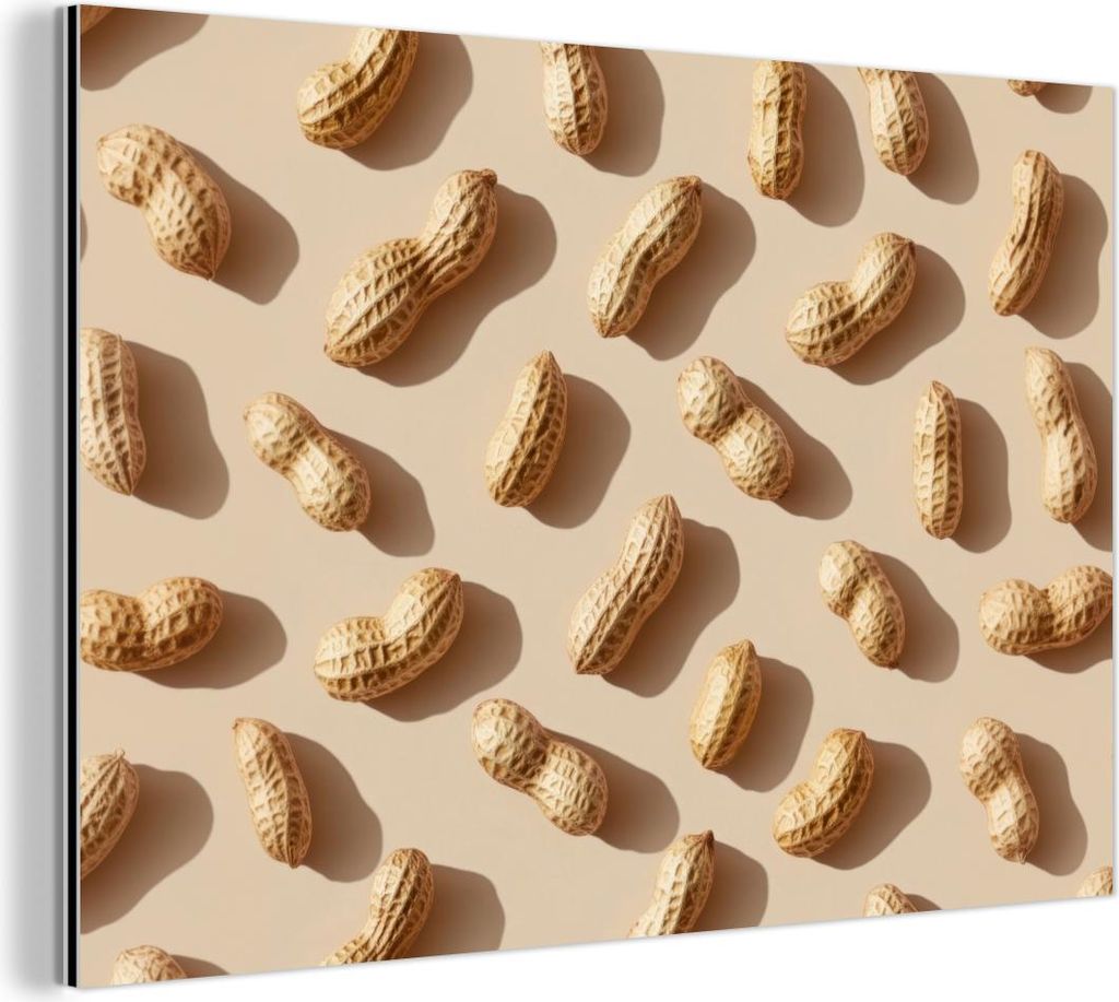 MuchoWow Wanddekoration Metall Metallbild Wandkunst 60x40 cm Peanuts - Muster - Beige MuchoWow Aluminium Gemälde - Gemälder
