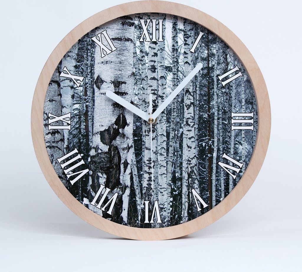 Holzuhr 30fi cm wanduhr - weiße Spitzen - Birke