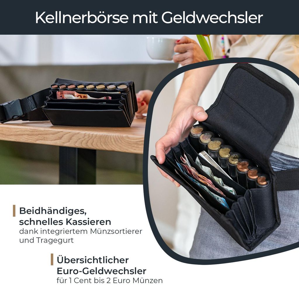 Kellner Geldbörse mit Gürtel und Münzsortierer