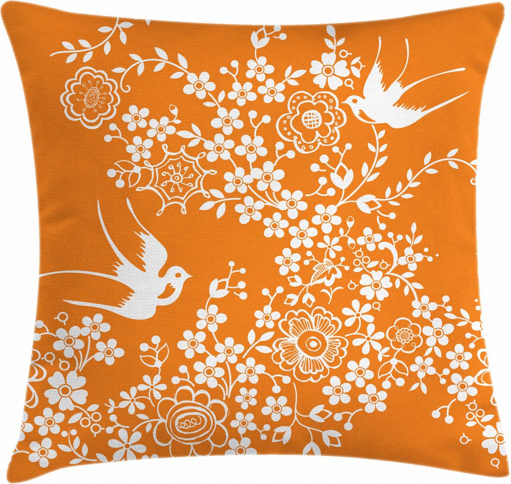 ABAKUHAUS Orange und Weiß Kissenbezug, Blumen Vögel, Digitaldruck Waschbar Farbfester Kopfkissenhülle Reißverschluß Beidseitiger Druck, 60 x 6...