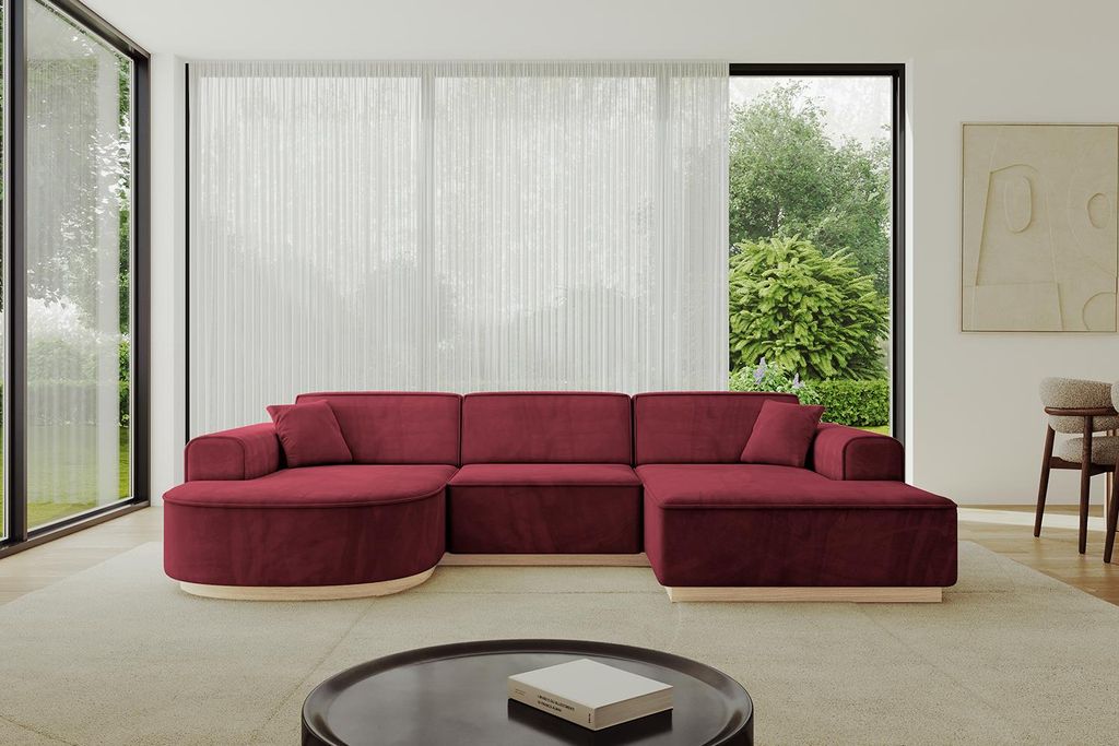 ALTDECOR Ecksofa in U-Form ARRIO-U1 - 303x171x83 cm Bordeauxrot - Corner Sofa Bett Eckcouch Couch L-Form Wohnlandschaft Cauchsofa