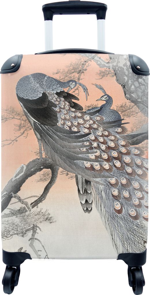 MuchoWow MuchoWow Koffer Handgepäck Trolley Rollkoffer Kleine Reisekoffer mit 4 Rollen - Japanisch - Pfau - Baum - Federn - Cabin Size < 55x40...