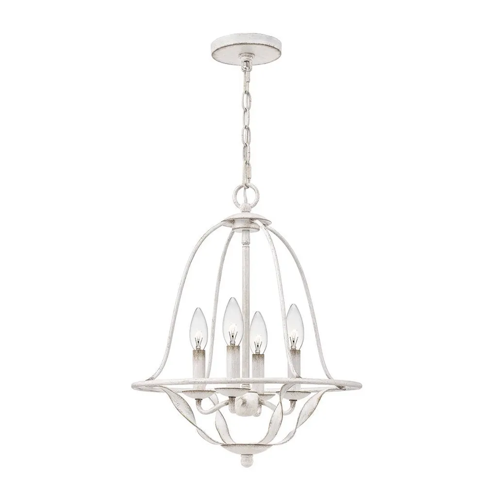 Suspension 4 Lumières Bradbury Blanc Antique en Acier Patiné de 45cm