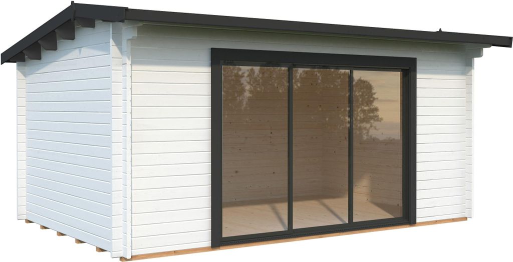 Palmako Gartenhaus Ines 13,7 m² Slide Plus mit Isolierglas-Schiebetür - 44 mm weiß/anthrazit lackiert