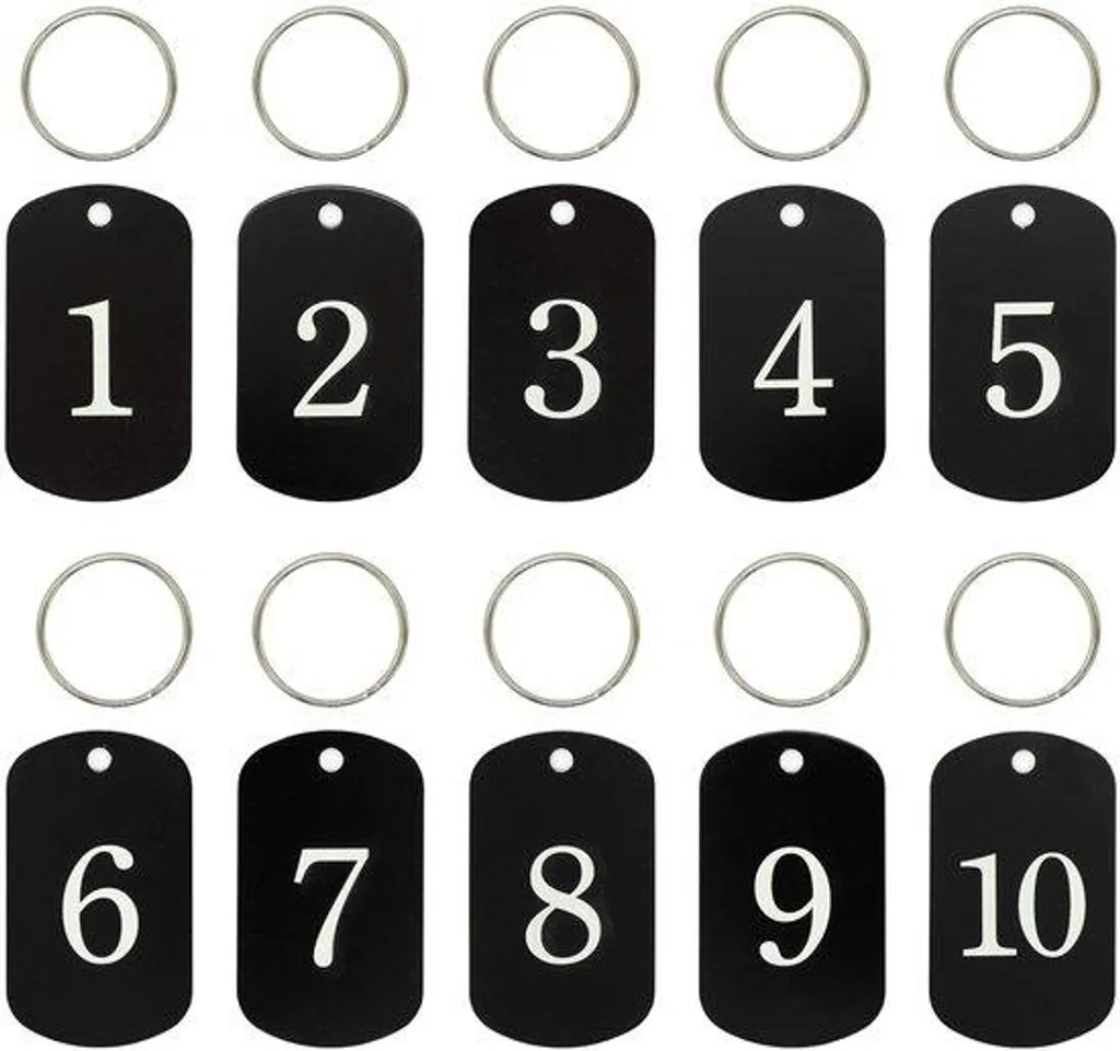 Plaques d'identification noir numérotées 1 à 100 avec porte-clés