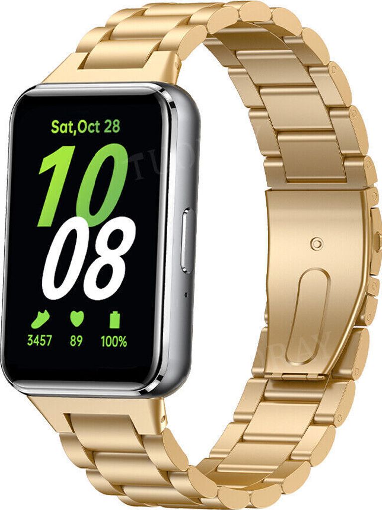 Strap-it Stahlgliederarmband - passend für Samsung Galaxy Fit 3 (Gold)