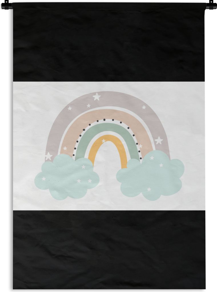 MuchoWow Wandteppich Wandbehang Regenbogen - Sterne - Punkte - Wolken - Kinder 60x40 cm Tapisserie Dekoration Wandtuch - Wanddekorationen