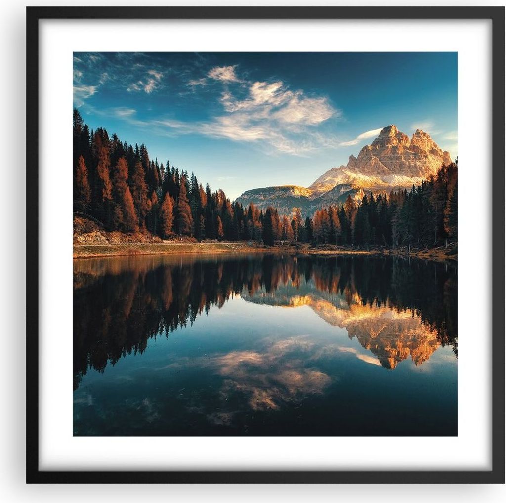 Gerahmtes Poster - Schwarzer Rahmen - Spiegelung See Landschaft - 50x50 cm - Wand Bild - Wanddeko - Wandbilder - Kunstposter - Wandposter - Bilderr...
