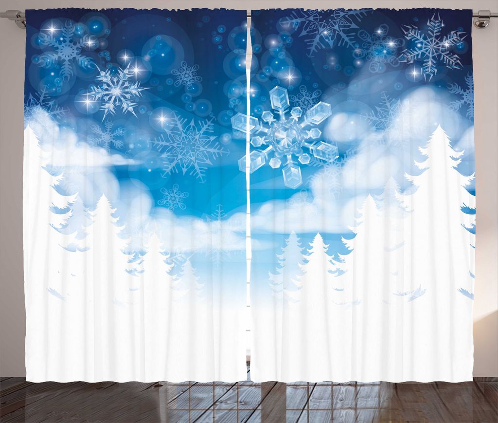 ABAKUHAUS Winter Rustikaler Gardine, Schneeflocken und Sterne, Schlafzimmer Kräuselband Vorhang mit Schlaufen und Haken, 280 x 225 cm, Rot und Bla...