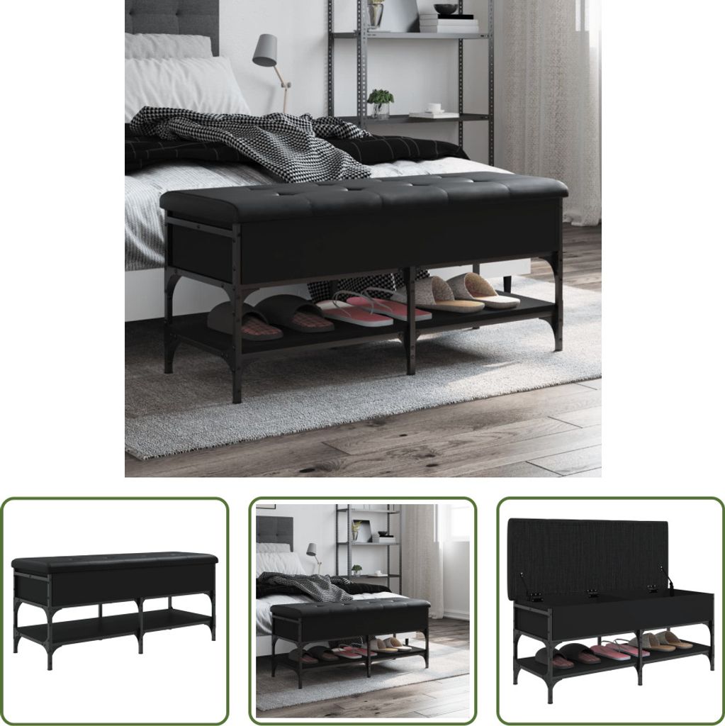 The Living Store Schuhbank Schwarz 102x42x45 cm Holzwerkstoff