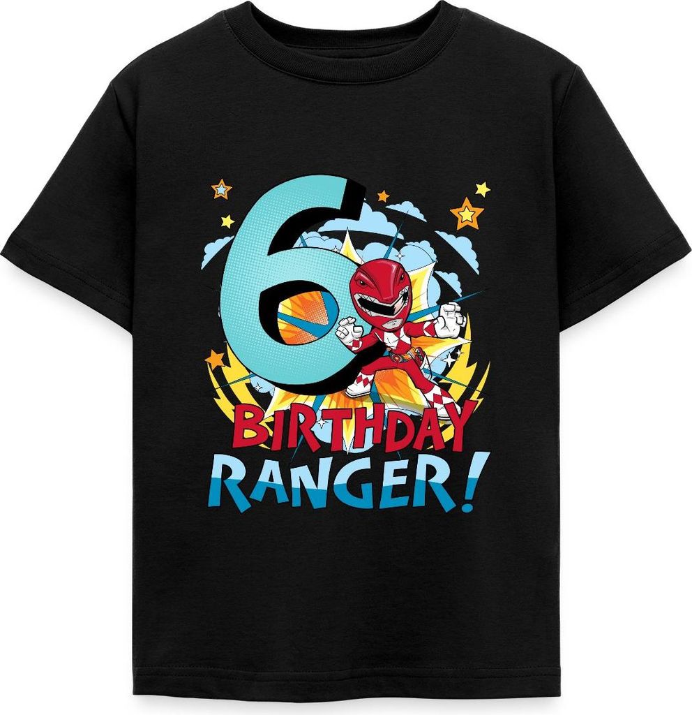 Spreadshirt Power Rangers Geburtstag 6. Jahre Kinder T-Shirt, 110/116 (5-6 Jahre), Schwarz