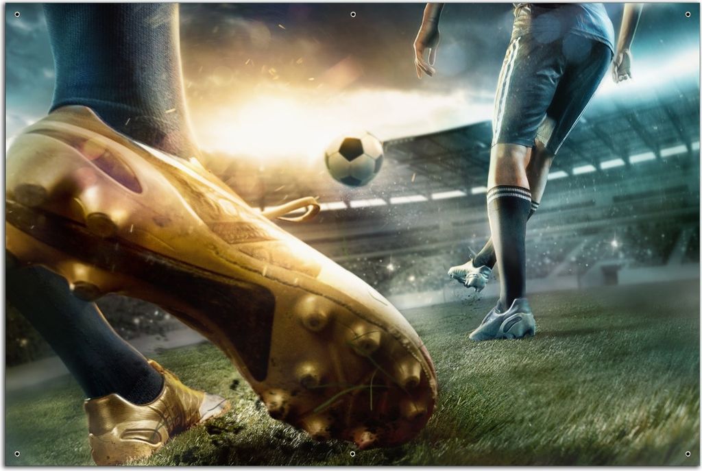 Wallario Outdoor-Poster für Garten oder Balkon, Motiv Fußball Goldschuh auf dem Feld, in ca. 61 x 91,50 cm