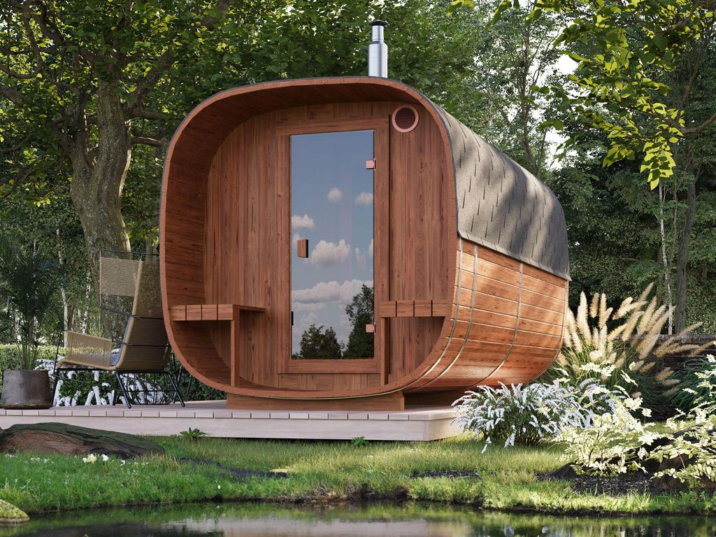 Fjordholz Fass-Sauna Modell Quadro 400 cm 2-Raum