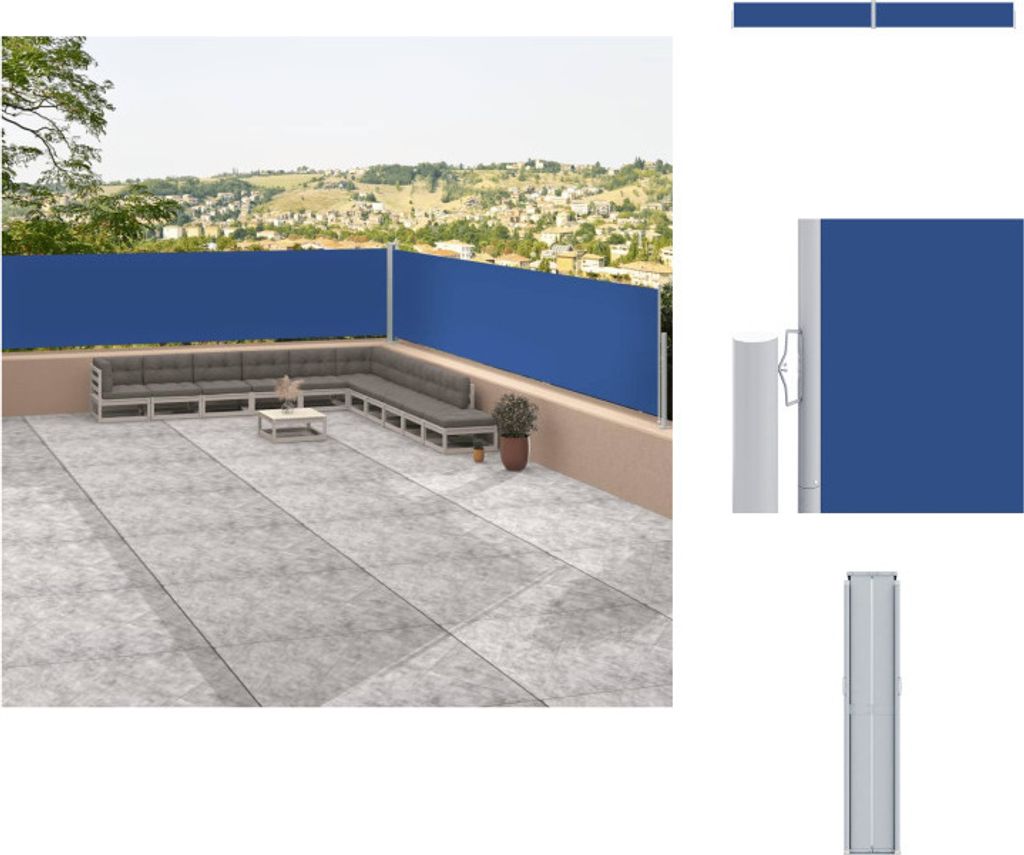 vidaXL Seitenmarkise Ausziehbar Blau 117x1200 cm - Sonnenschirme & Sonnenschutze