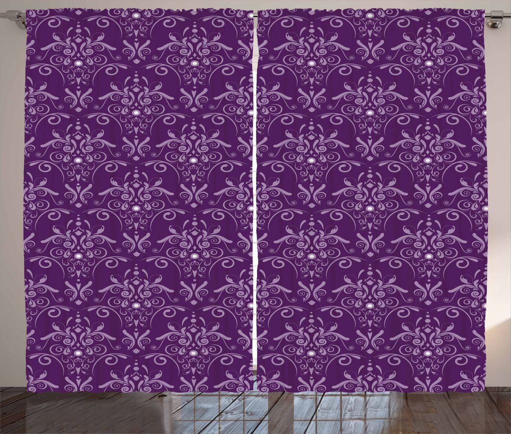 ABAKUHAUS Aubergine Rustikaler Vorhang, Damastblätter Locken, Wohnzimmer Universalband Gardinen mit Schlaufen und Haken, 280 x 225 cm, Lila Lila