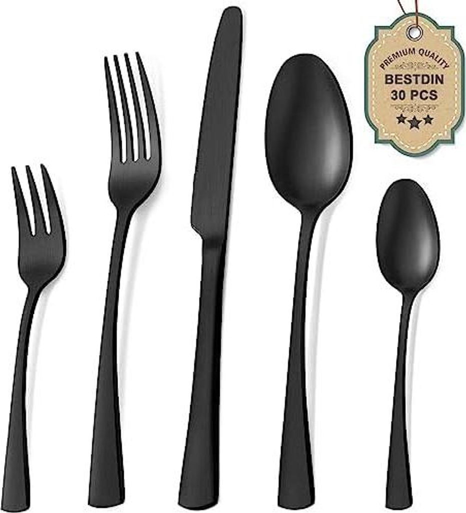 Bestdin Besteck Set 6 Personen, 30 teilig Edelstahl Besteckset Schwarz Matt, Essbesteck Set mit Messer Gabel Löffel, Hochwertiges Edelstahlbesteck...