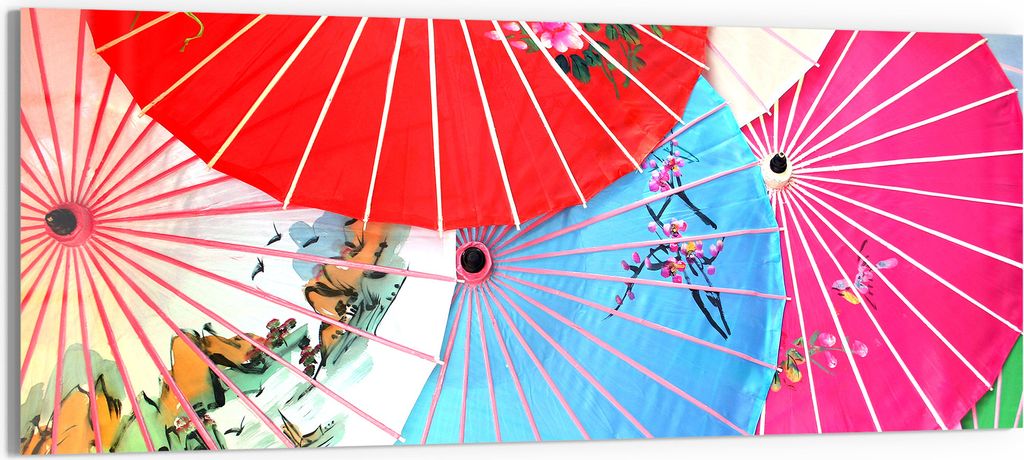 DEQORI Glasbild Echtglas 125x50 cm 'Bunte Schirmvielfalt' Wandbild Bild modern Deko