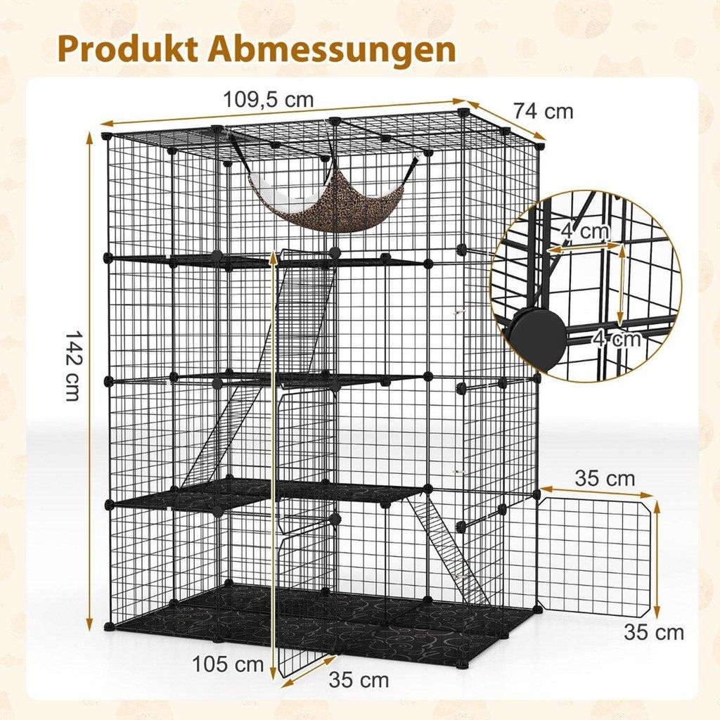 Kattenkooi, grote kattenren van 4 verdiepingen met hangmat, Productafbeelding 