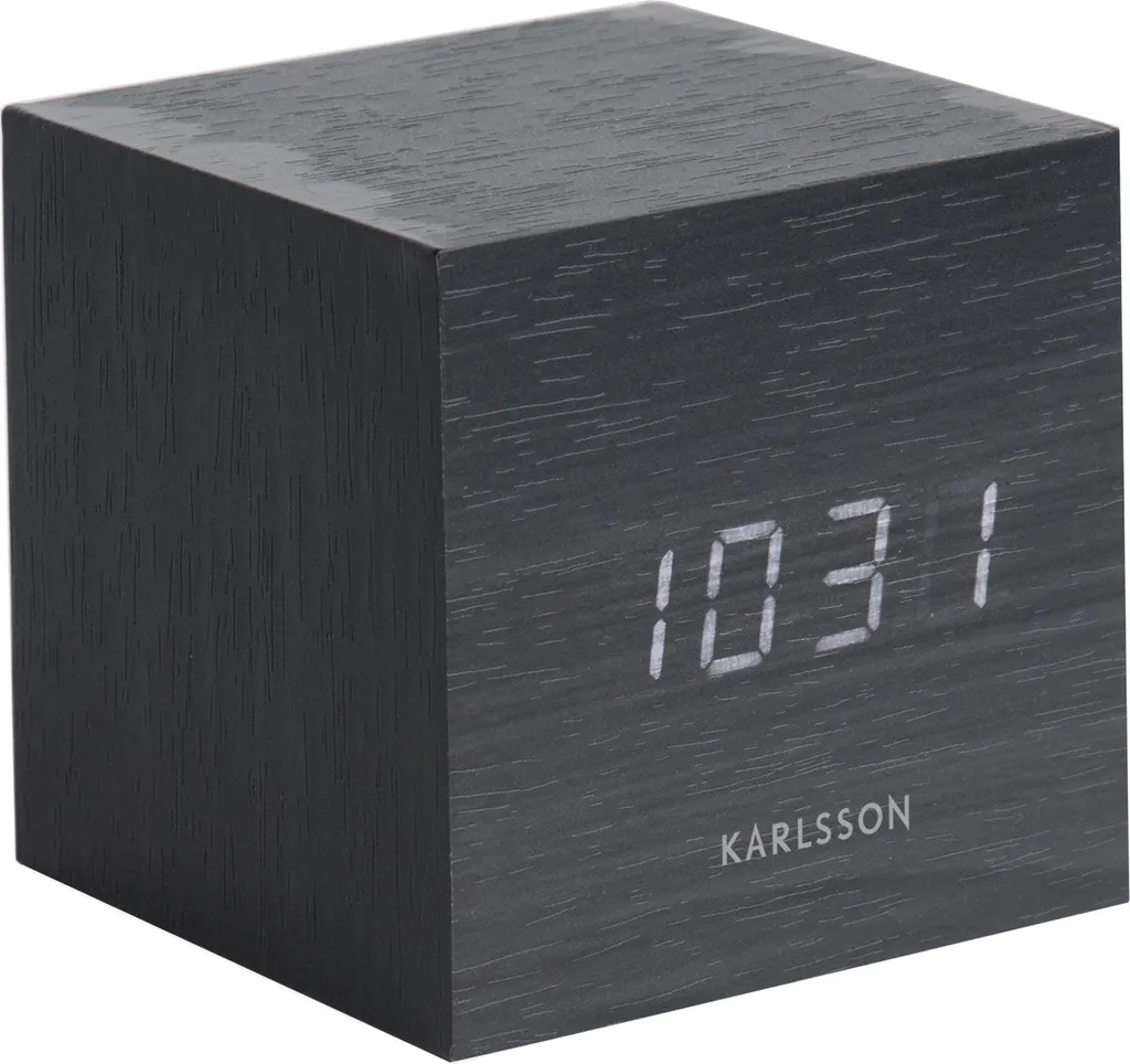 Karlsson Réveil Mini Cube en bois noir KA5654BK design compact moderne