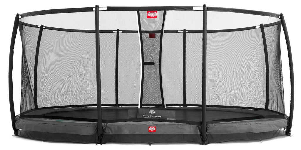 Berg Trampolin InGround "Grand Champion" mit Sicherheitsnetz Deluxe, Randbezug Grau