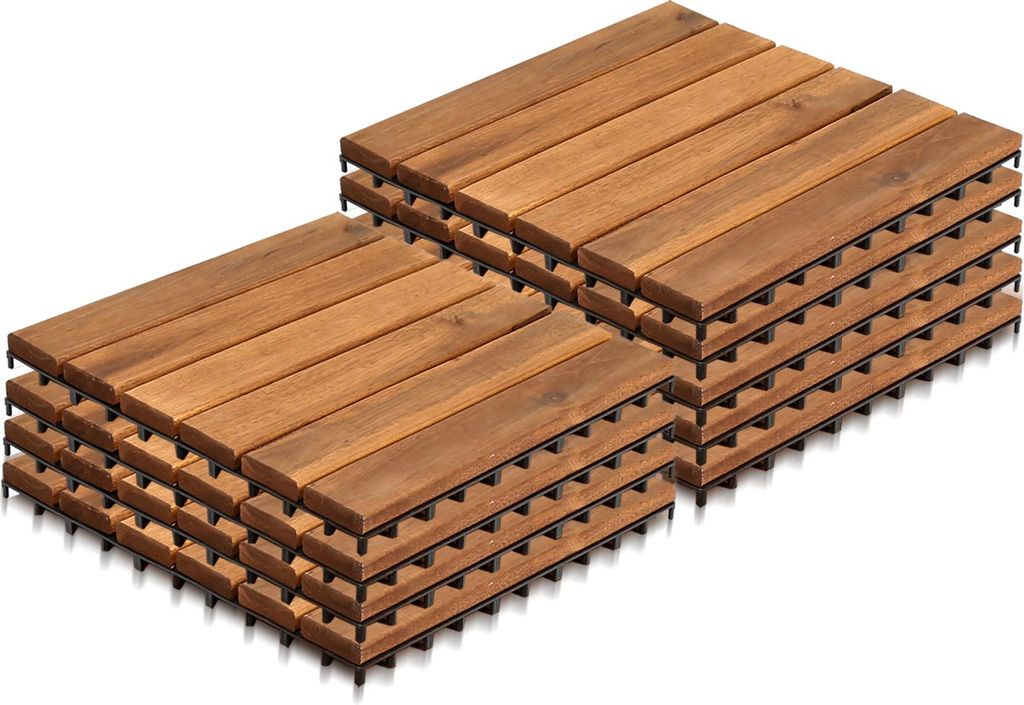Izrielar 99 STK Holzfliesen Terrassenfliesen Holz Fliesen Mosaik 30x30 cm - Balkonfliesen wetterfest aus Akazienholz mit Klicksystem für Terrasse ...