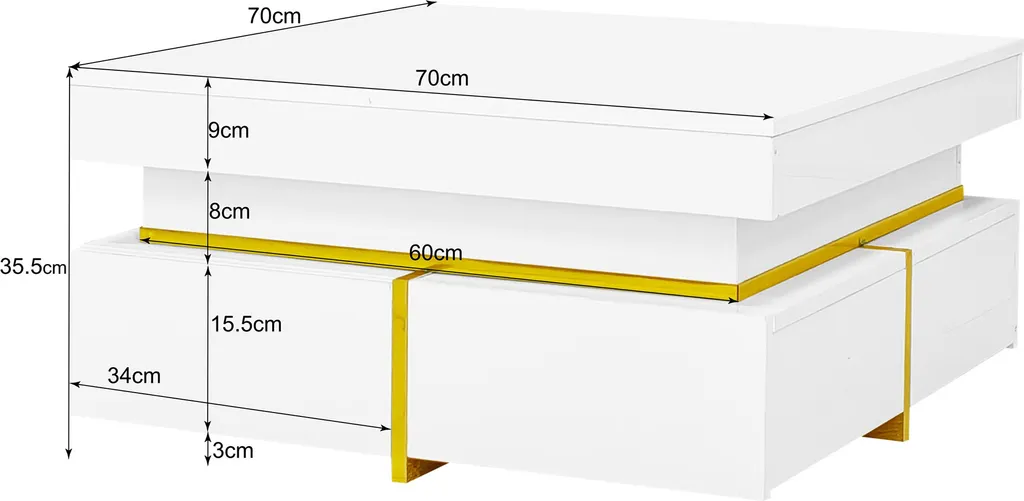Table Basse Carrée Blanche MODFU 70 cm dotée de Grands Rangements - 3