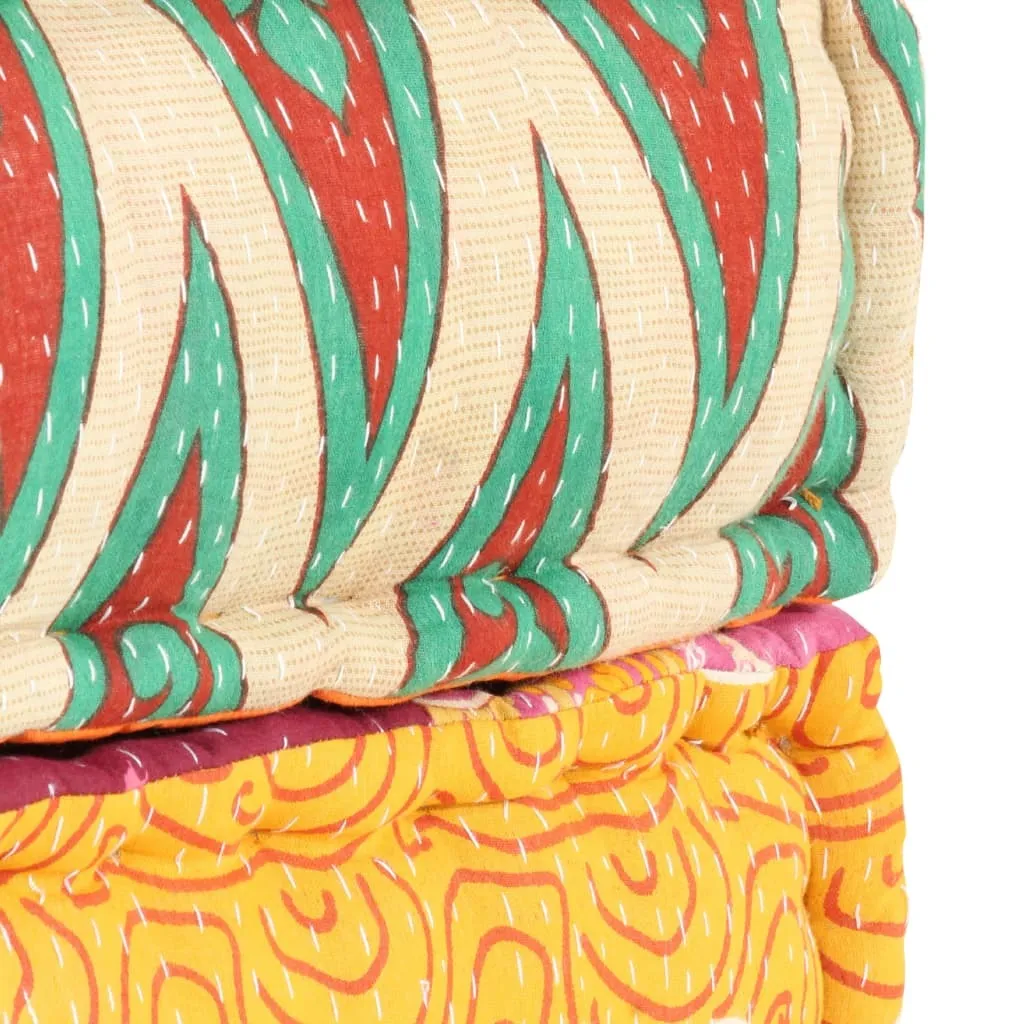Siège d'appoint pouf rectangulaire en coton patchwork 60x70x36 cm - 3