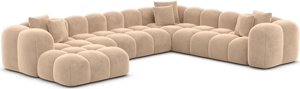 Samtstoff U-Form XXL Wohnlandschaft Valora Beige Links