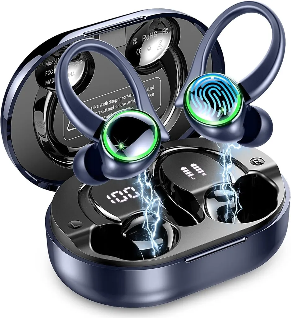 Sport Kopfhörer, Bluetooth 5.4 In Ear Ohrhörer mit 4 ENC HD Mics,Hi-Fi Stereo Sound, 50h Wiedergabe, IPX7 Wasserdicht, USB-C Schnellladung,LED Anzeige