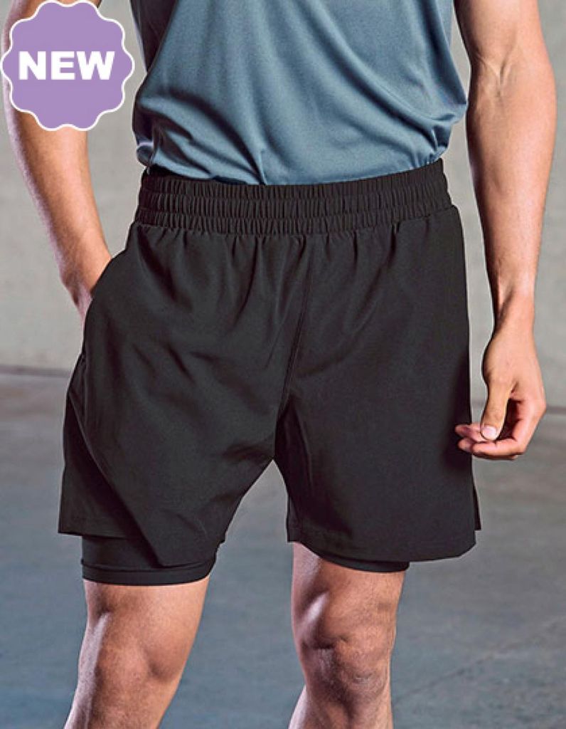 Tombo TL615 | Men's Double Layer Sports Short kurze Hose - Farbe: Black/Black - Größe: 3XL