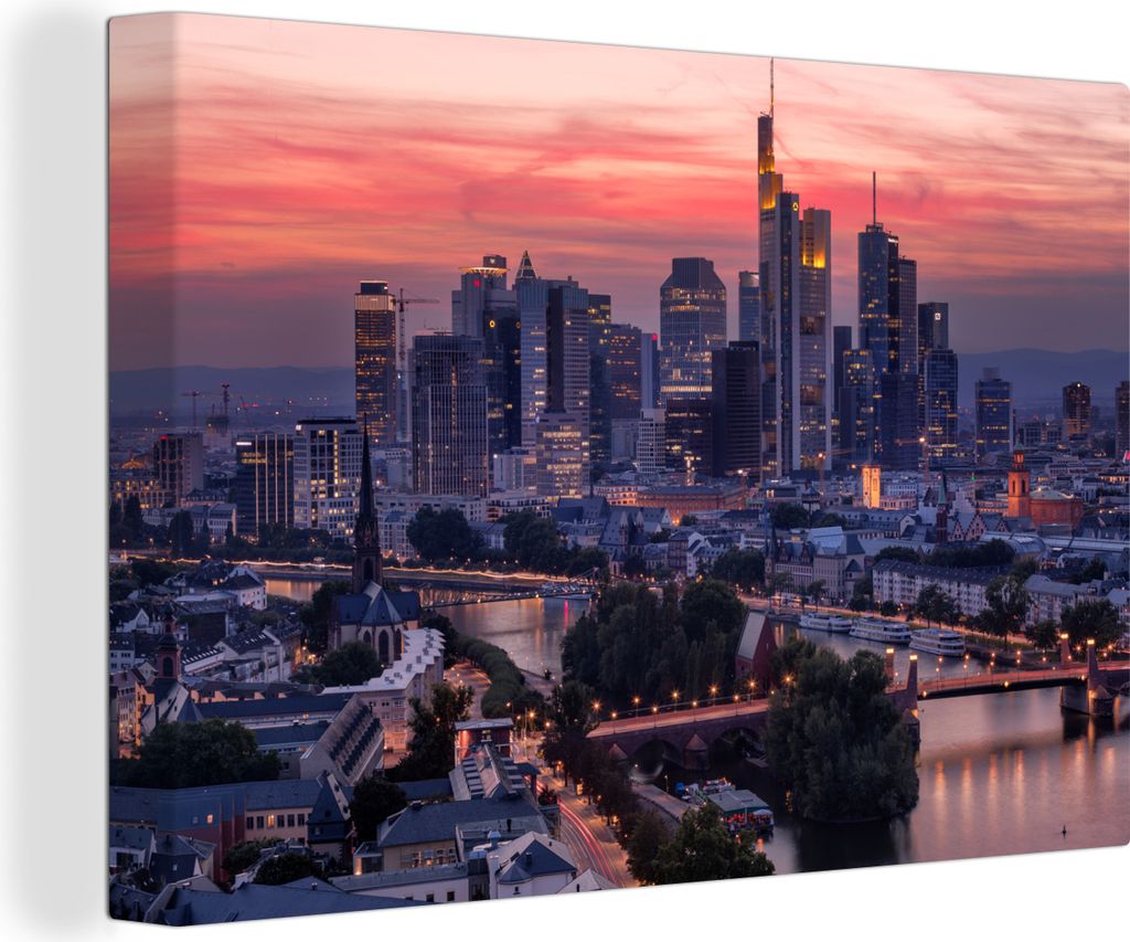 OneMillionCanvasses - Leinwandbilder - 140x90 cm, Schöne Stadt, Frankfurt, Wandbilder Kunstdruck Wanddekoration - Foto auf Leinwand - Gemälde a...