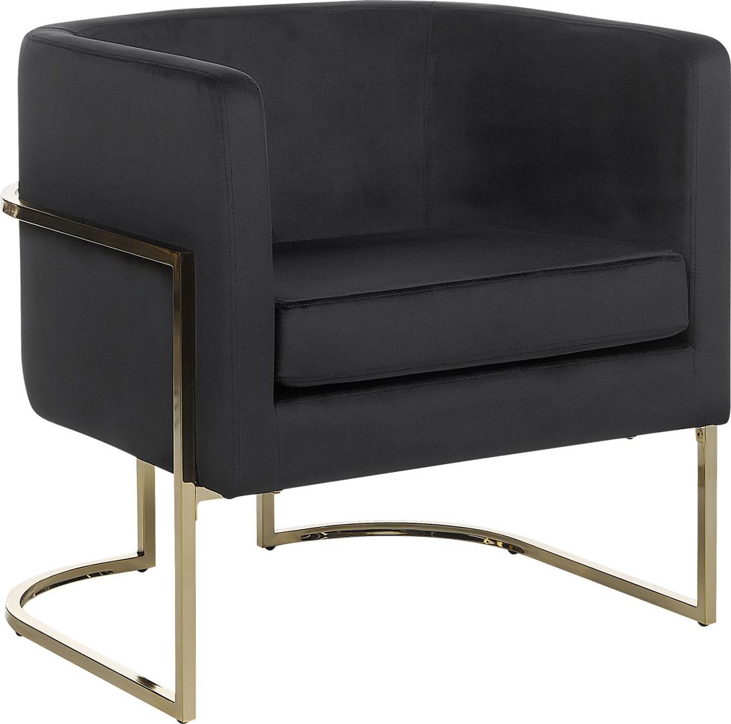 BELIANI Sessel Schwarz Polsterbezug aus Samtstoff mit Metallgestell in Gold halbrunde Form Glamouröser Edler Stil