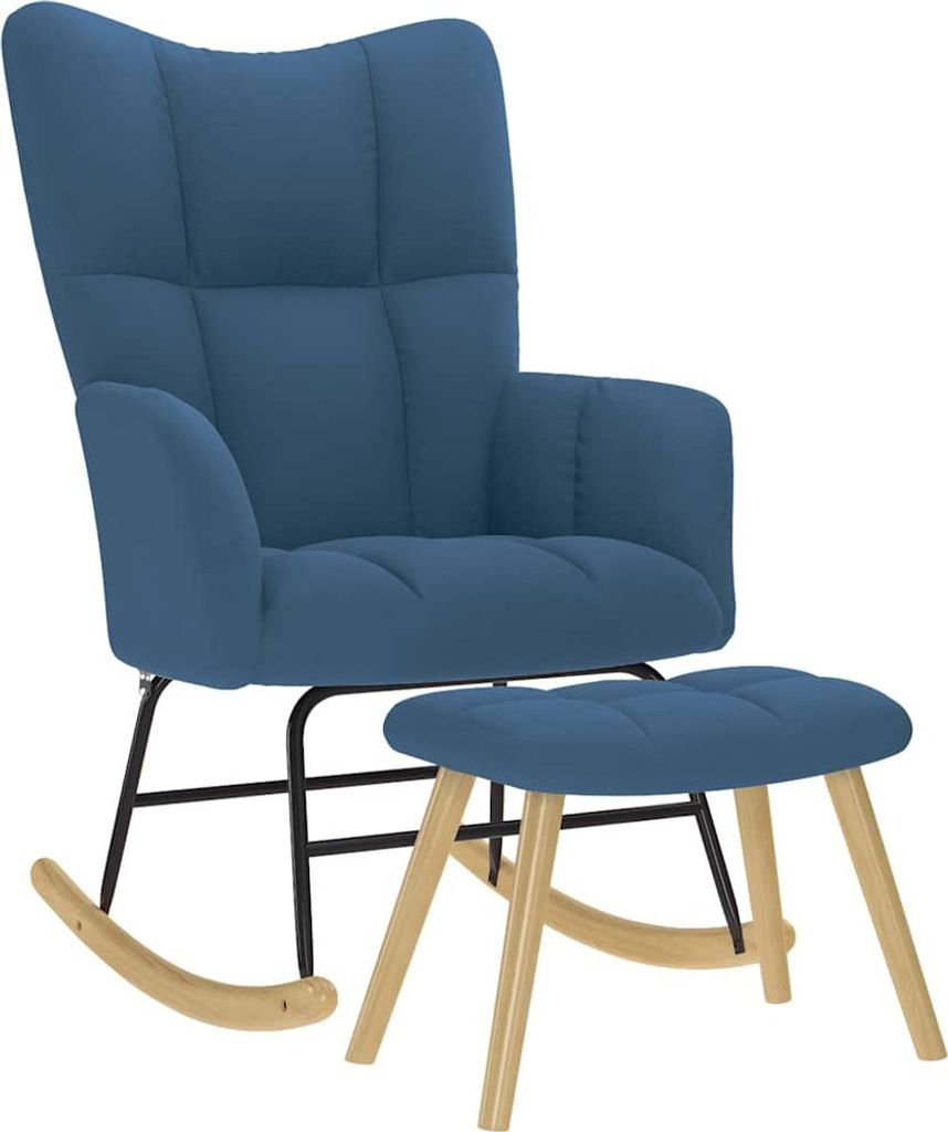 "2026 Promotion" Schaukelstuhl mit Fußhocker Blau Stoff - Schaukelstühle CC24865