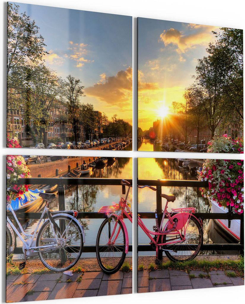 DEQORI Glasbilder Acryl 4x50x50 cm 'Gracht bei Sonnenaufgang' Wandbilder XXL groß
