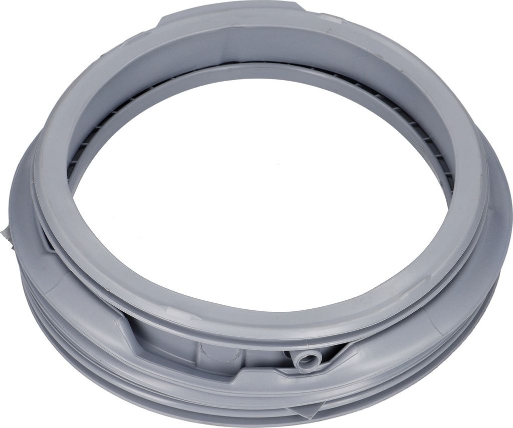 A grey rubber washing machine door seal.