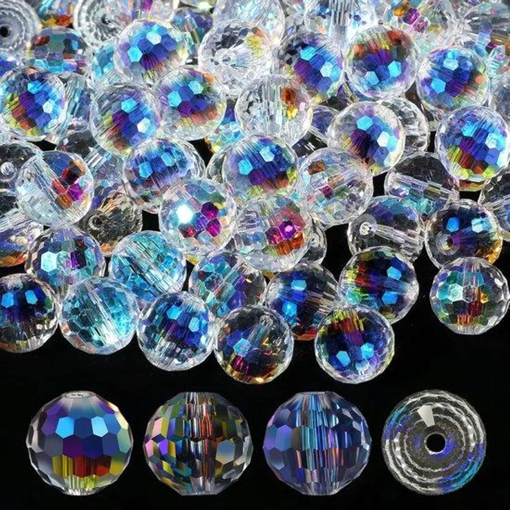 Perles de verre à facettes cristal AB 10 mm - Lot de 100 pièces DIY