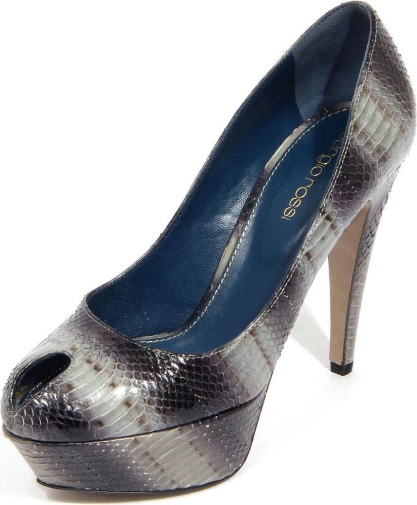 H3212 decollete donna SERGIO ROSSI BLUNT HEEL woman leather shoes grey/black