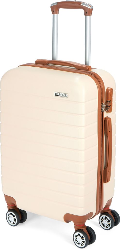 BRUBAKER Handgepäck Koffer Paris - Reisekoffer Trolley mit Zahlenschloss und 4 Rollen - 37 x 56 x 22 cm - Rollkoffer, M, Creme Weiß und Hellbraun
