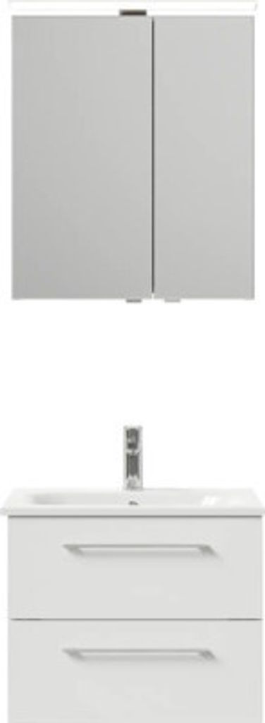 Badmöbel-Set Pelipal Sunline 121 BxHxT 61 x 200 x 46 cm Frontfarbe weiß hochglanz mit Mineralguss-Waschtisch Waschtischu