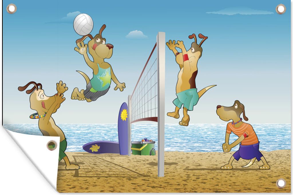 MuchoWow 90x60 cm Outdoor-Poster Gartendeko Sichtschutz Garten Poster für den Garten Eine Illustration eines Beachvolleyballspiels