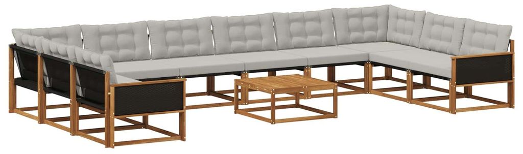 vidaXL Outdoor-Sofagarnitur mit Kissen 11 pcs Natürlich und Hellgrau