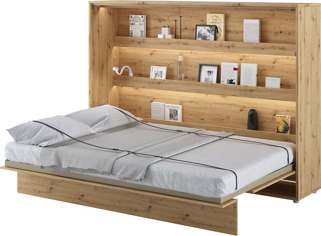 MEBLINI Schrankbett Bed Concept - Wandbett mit Lattenrost - Klappbett mit Schrank - Wandklappbett - Murphy Bed - Bettschrank - BC-04 - 140x200cm Ho...