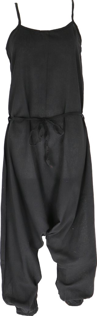 Boho Jumpsuit, Baumwoll Sommer Pluderhose, Overall, Aladin Hosenkleid - Schwarz, Damen, Baumwolle, Hosen