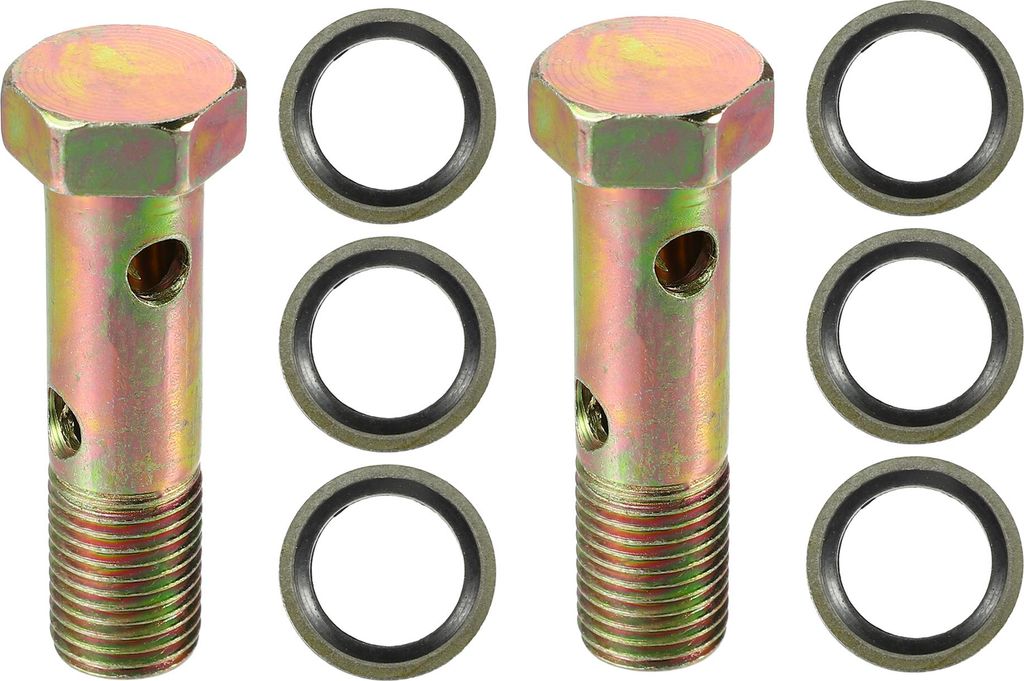 Universelle M14x1.5 57mm Länge Motorrad 4-Loch-Hohlschrauben mit Unterlegscheiben Set Bremse Hohlschrauben metrisches Gewinde Bronze Farbe - Packu...