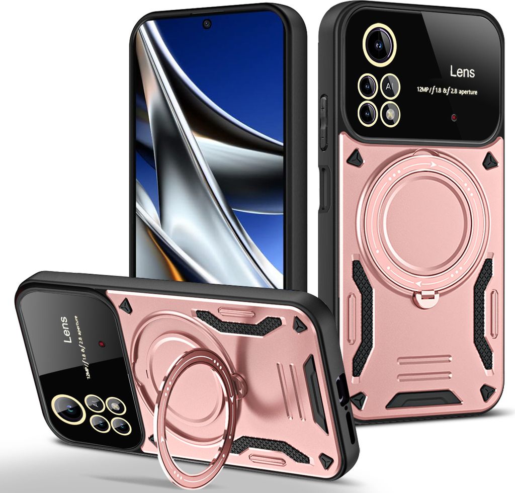 Rüstung Handyhülle für Xiaomi Poco X4 Pro 5G Dual-Layer Ringhalter Ständer Hülle Roségold