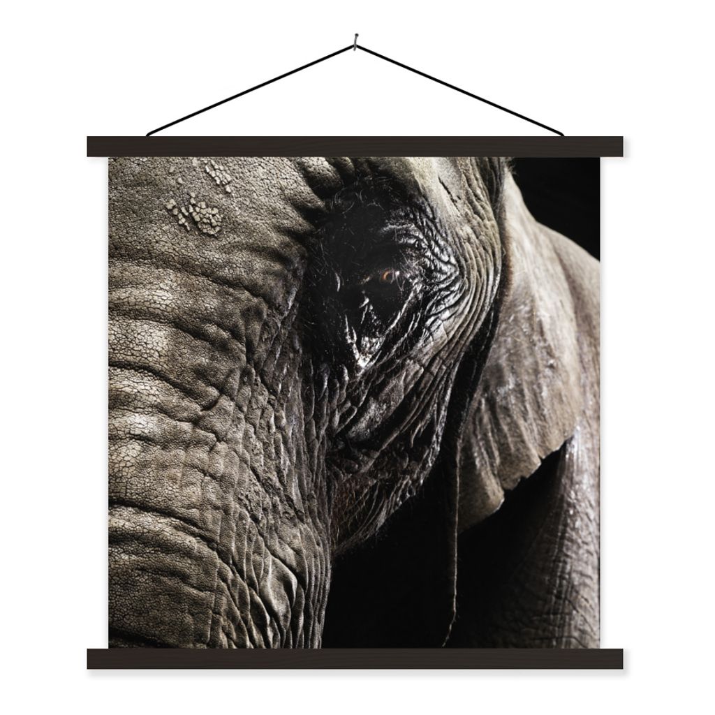 MuchoWow Textilposter Elefant - Tiere - Nahaufnahme - Schwarz 90x90 cm mit schwarzem Rahmen - Magnetisches