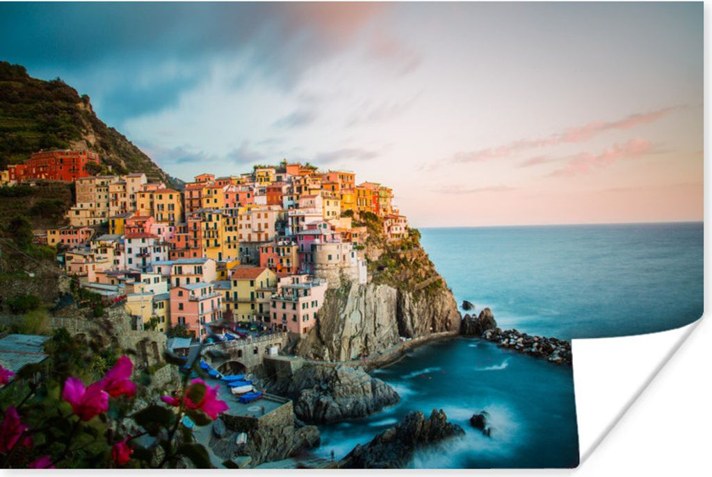 MuchoWow Poster Die authentischen Häuser auf dem Berg und das blaue Wasser der Cinque Terre 60x40 cm - Schlafzimmerdekoration